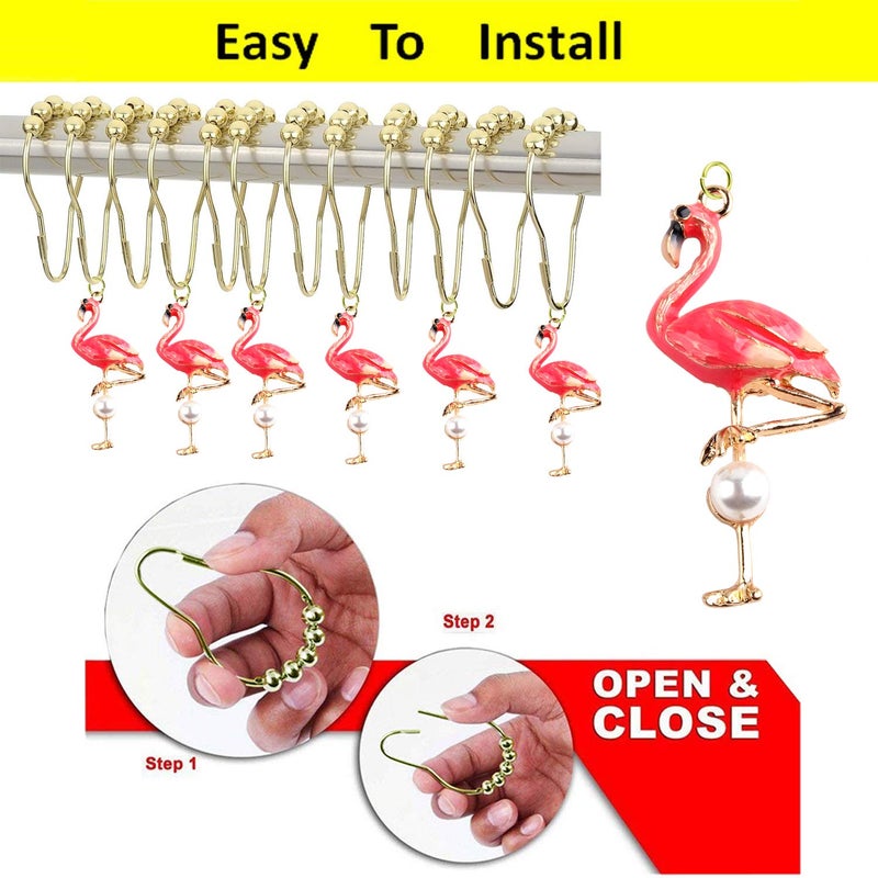 ZILucky Set of 12 Flamingo Shower Curtain Hooks Decorative Home Bathroom Stainless Steel Rustproof Shower Curtain Rings Decor Accessories (Flamingo) - Image 4